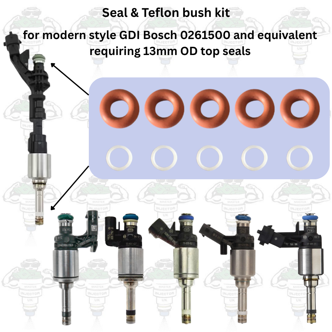 Seal & Bush Kit for Bosch 0261500 GDI Late Series Injectors with 13mm Rail Seals 5 Cylinders - Kit 154