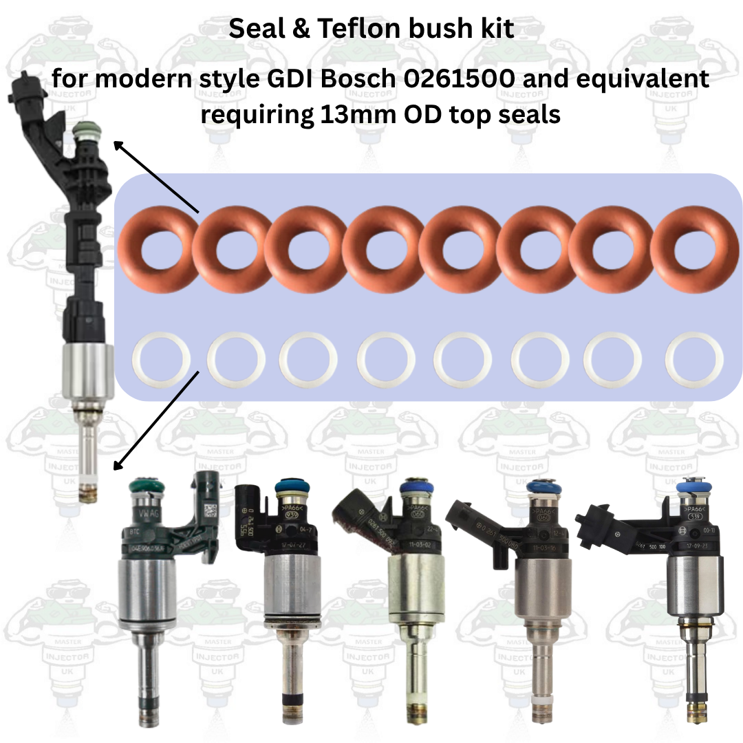 Seal & Bush Kit for Bosch 0261500 GDI Late Series Injectors with 13mm Rail Seals 8 Cylinders- Kit 156