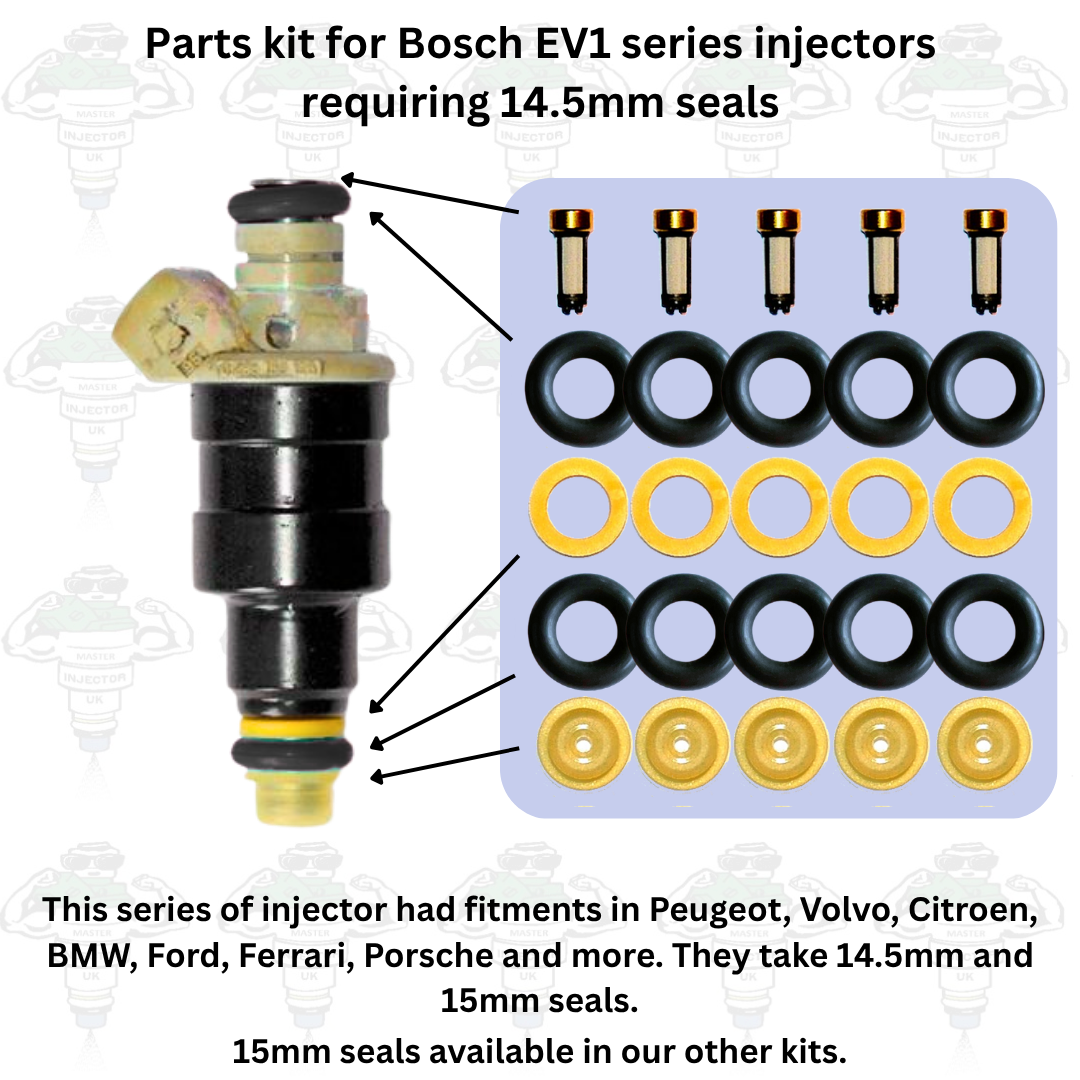 Service Kit For Bosch 0280150 EV1 Series Injectors Featuring Filters, Seals, Spacers & Caps 5 Cylinders - Kit 26