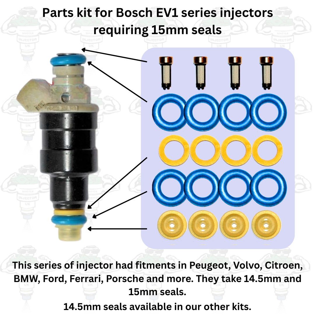 Service Kit For Bosch 0280150 EV1 Series Injectors Early 2000 & Before With 15mm Seals - Kit 27