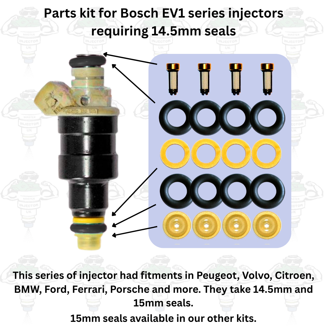 Service Kit For Bosch 0280150 EV1 Injectors Featuring Seals, Filters, Spacers & Pintle Caps - Kit 4