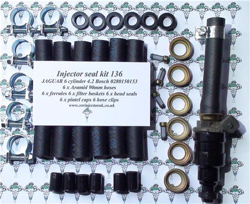 Hose and parts kit for petrol fuel injectors containing high pressure reinforced Aramid fuel hose, clamps, ferrules etc