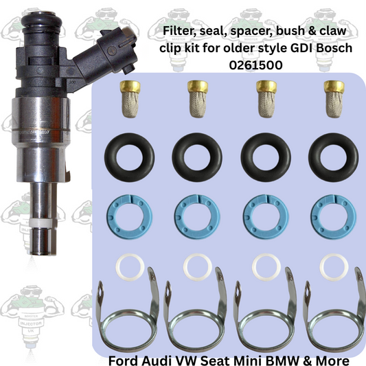 Fuel Injector Seal & Parts Set Including Claw Clips For Bosch 0261500 Original Injectors 4 Cylinder - Kit 204